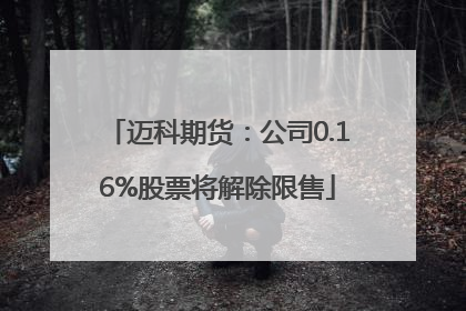 迈科期货：公司0.16%股票将解除限售